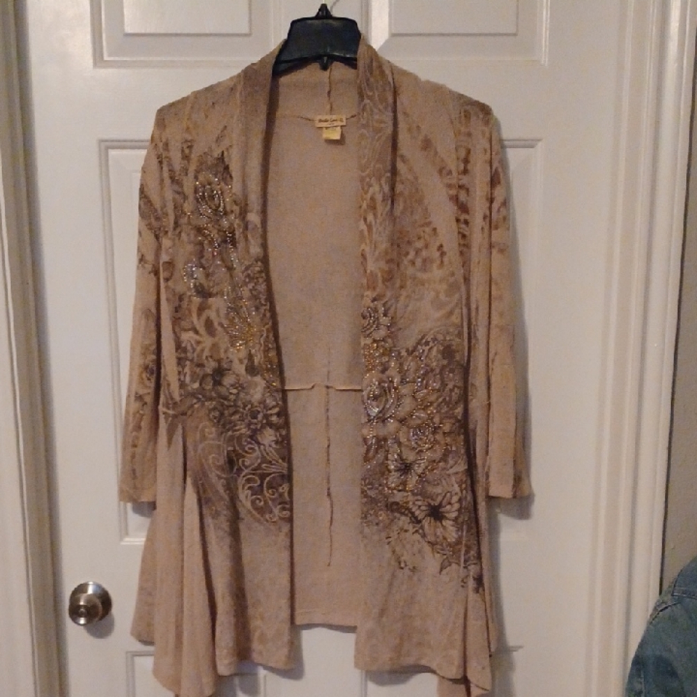Chico's Beige Embellished Cardigan